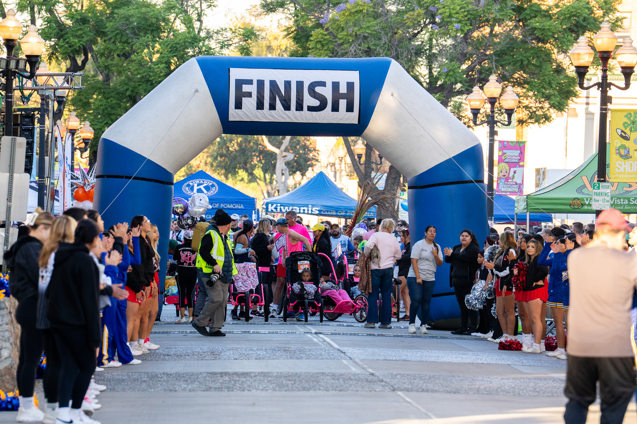 Finish line of a community 5K run in downtown Pomona